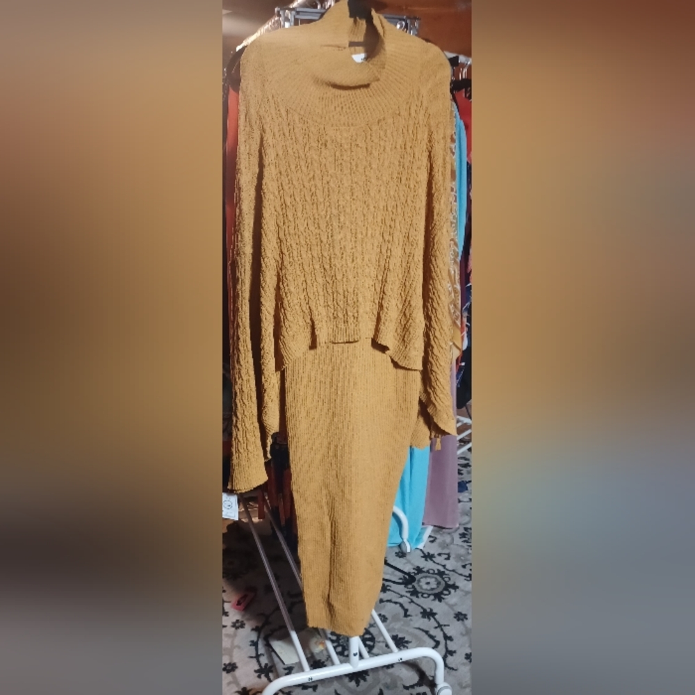 Ribbed sleeve shawl sweater dress